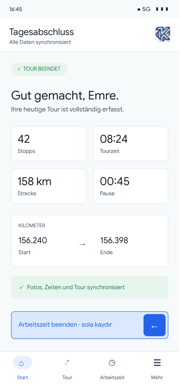 TourKraft Shift Summary